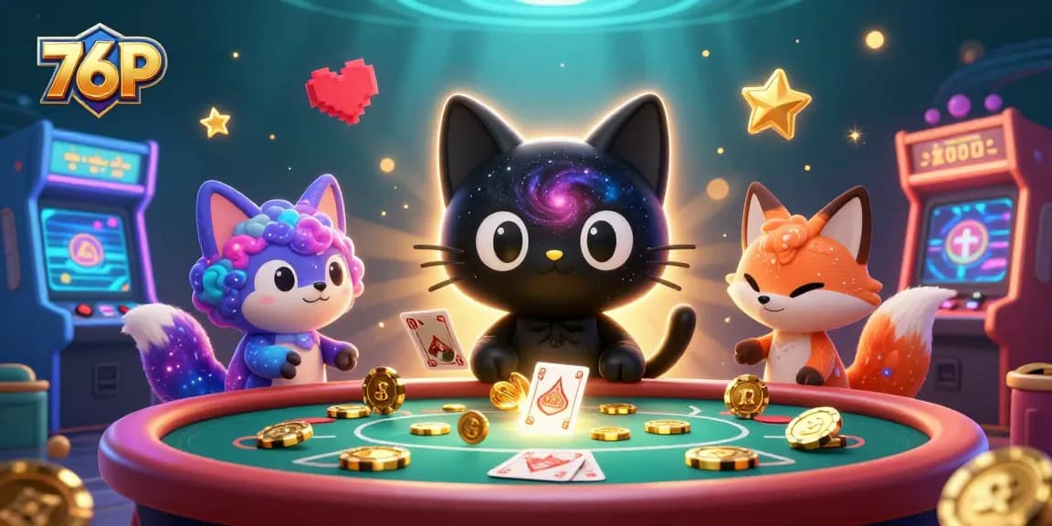 76P traz uma ilustração cósmica de um gato com padrão de galáxia em um cassino intergaláctico.