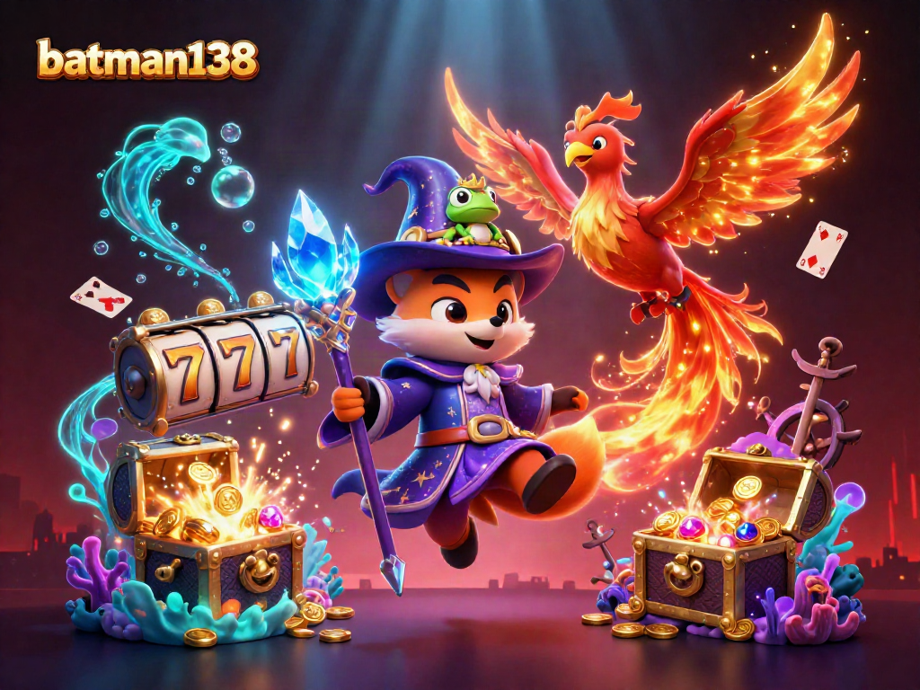 Experience the excitement of batman138 with this vibrant 3D casino illustration, showcasing magic and gaming elements.