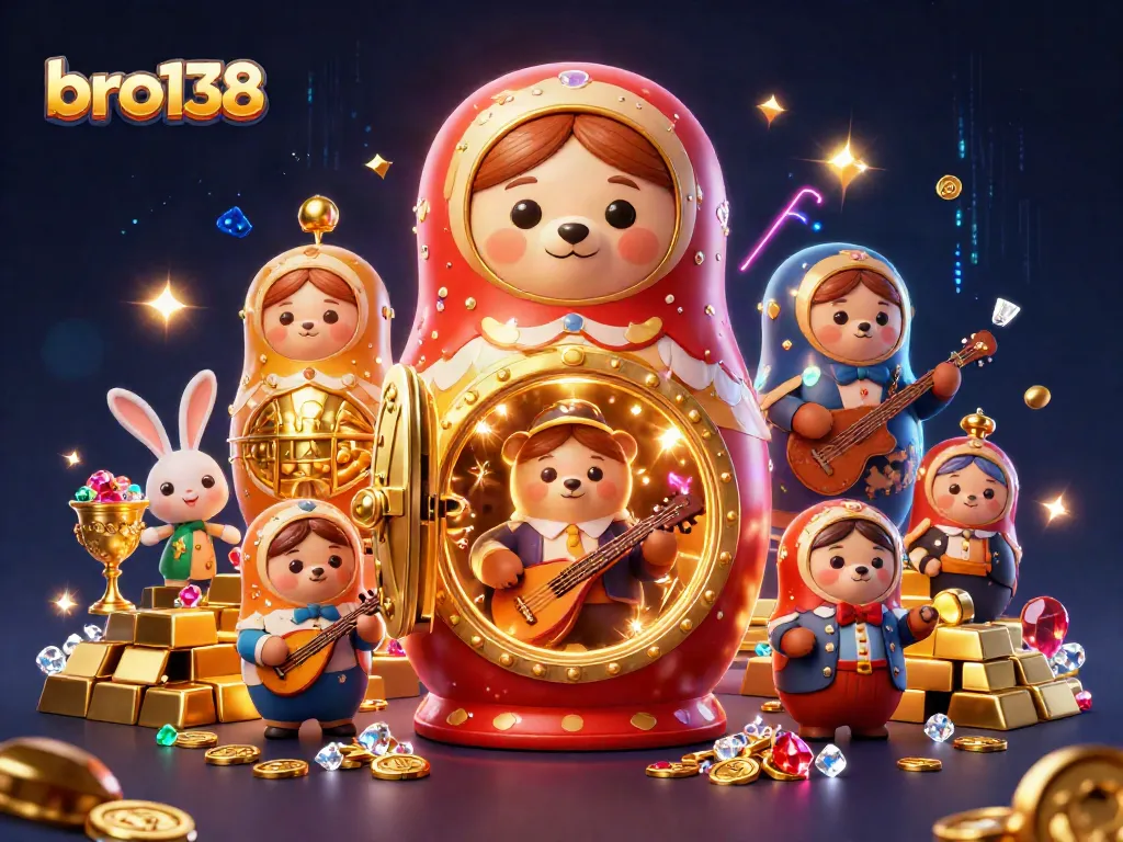 Experience thrilling gaming excitement with bro138 as the Matryoshka bears reveal hidden treasures in this dynamic casino scene.
