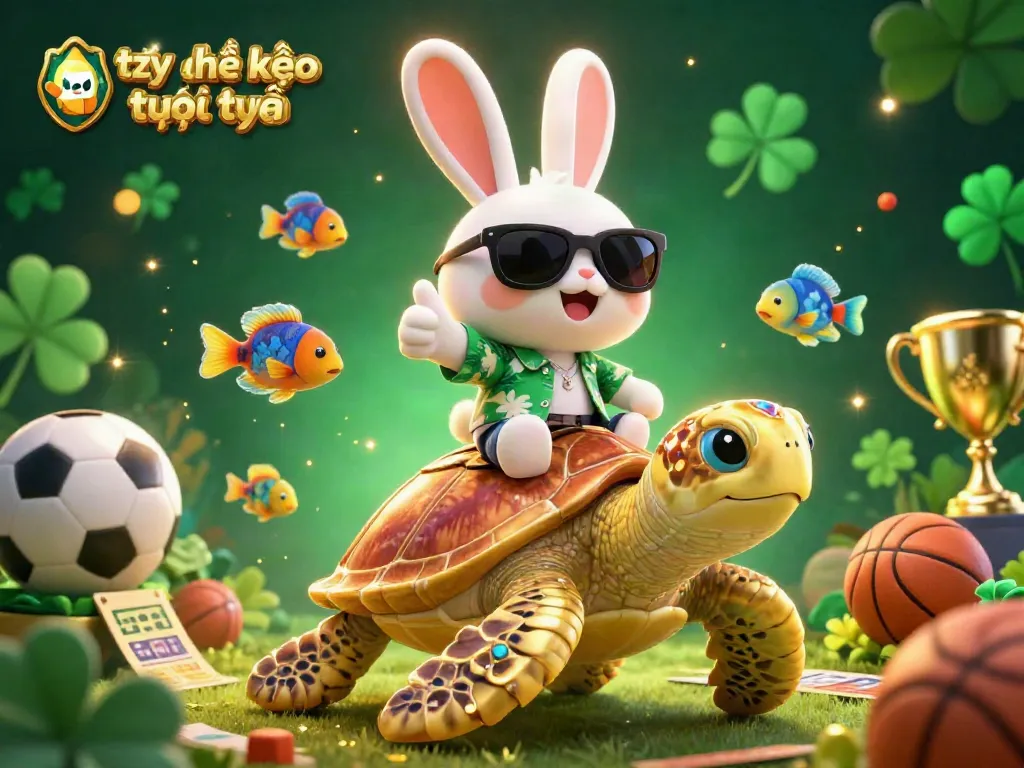Engage with tỷ lệ kèo trực tuyến in a vibrant sports betting scene featuring a lucky rabbit and turtle.