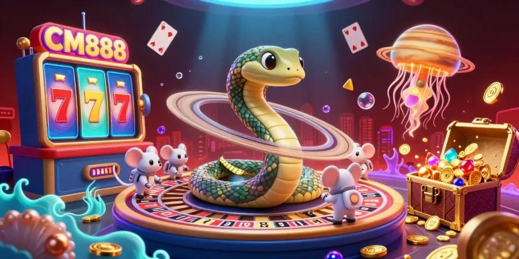 Engage with the vibrant world of CM888 featuring thrilling roulette-style gameplay in a cosmic casino setting.