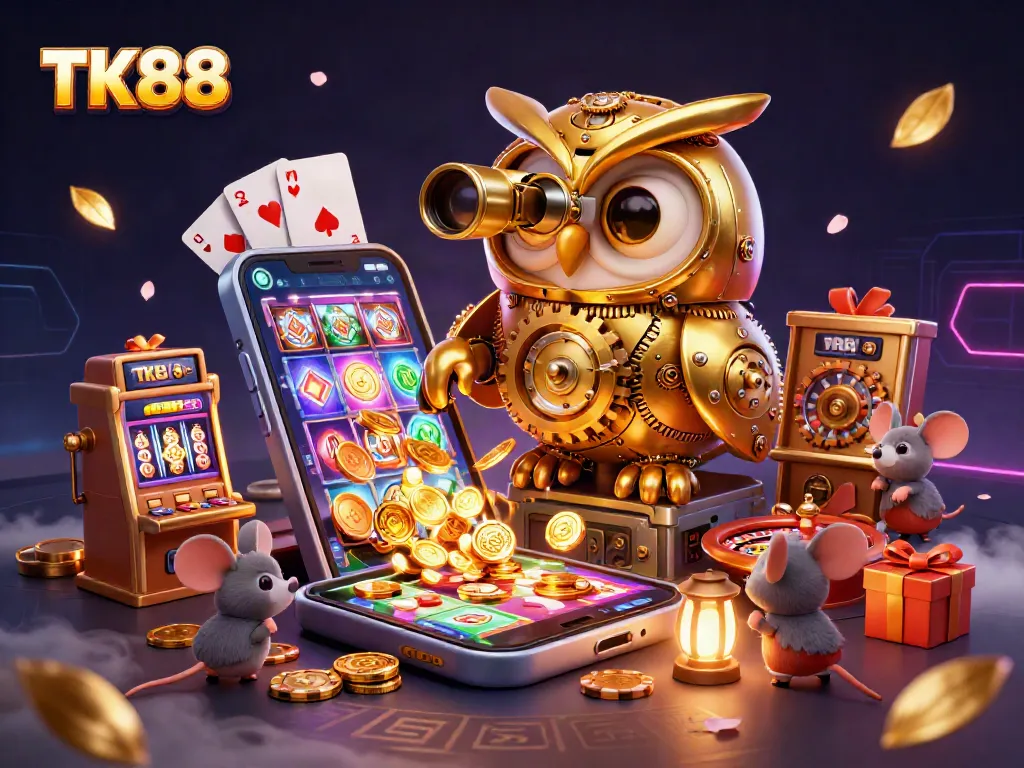 Bet on exciting slots with TK88, watching golden coins erupt from a dynamic smartphone.