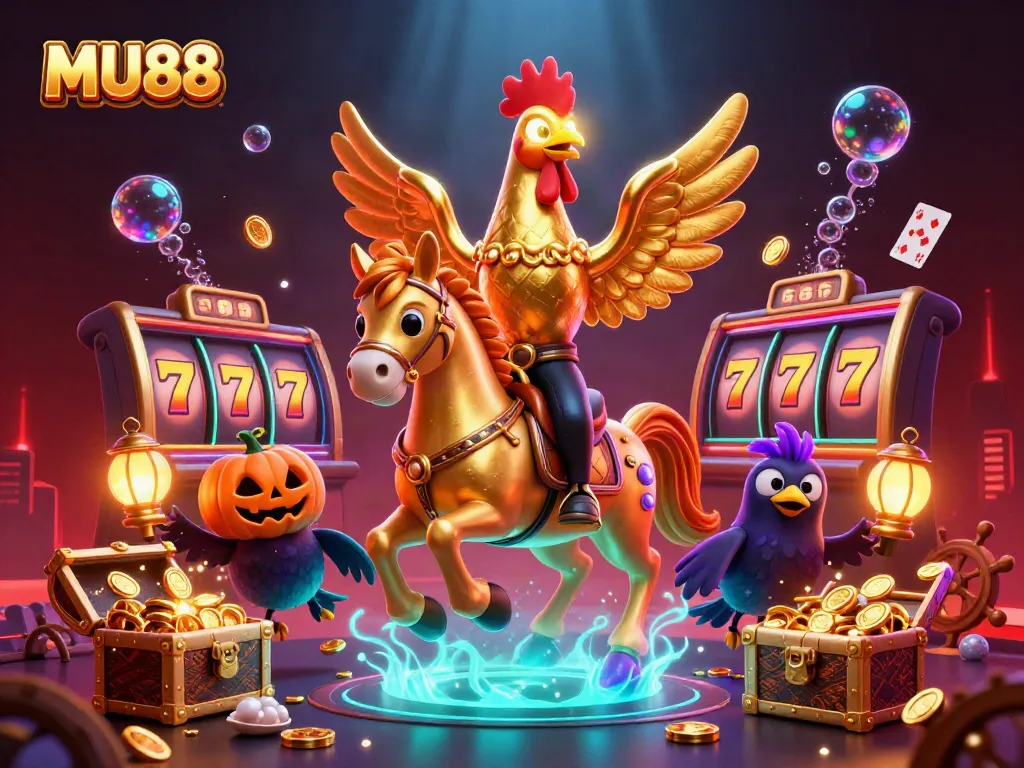 Spin the reels and win with MU88 in this vibrant casino scene illustrating jackpot excitement.
