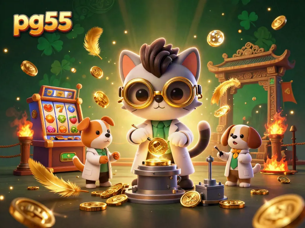 Win jackpots with pg55's exciting slot machine in a vibrant, detailed casino scene.