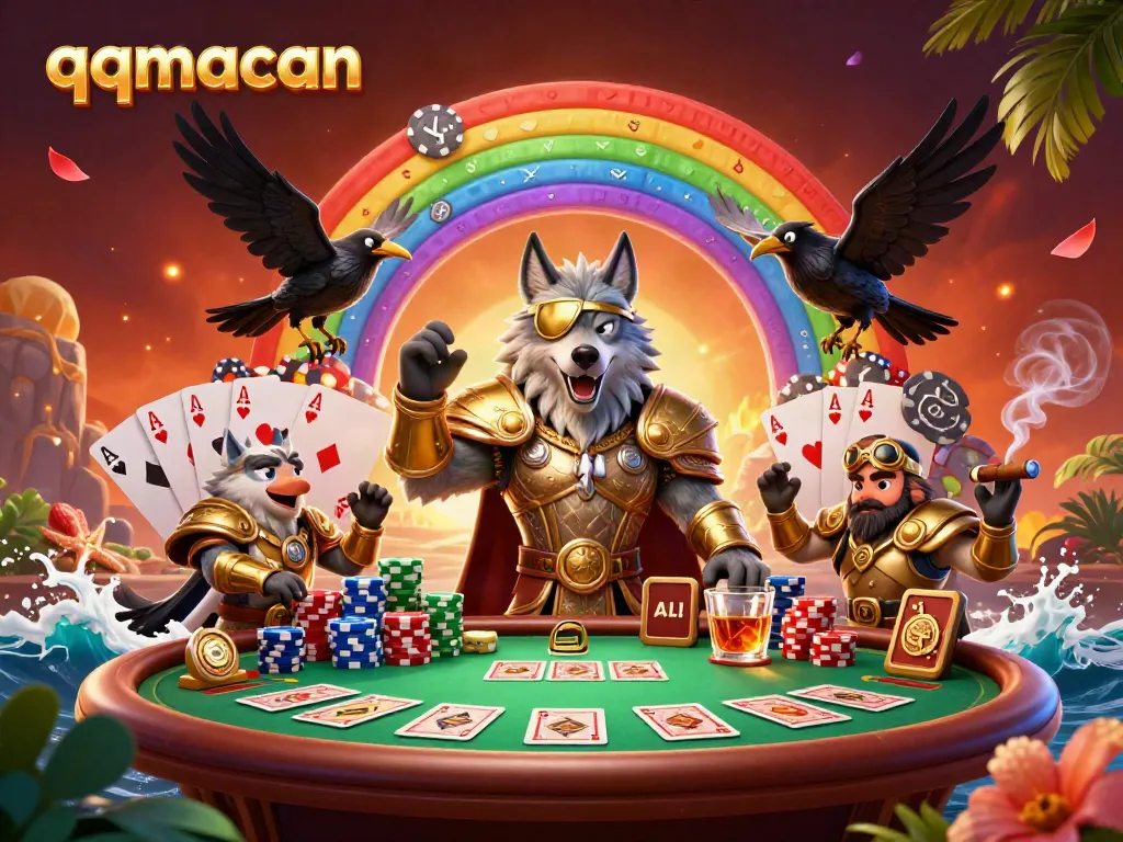 Engage with the thrilling world of gaming at qqmacan, featuring dynamic casino visuals and Norse mythology characters.