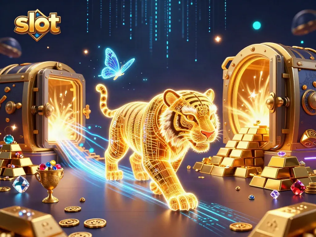 Spin and win with slot gameplay in a dazzling digital casino scene filled with treasures.