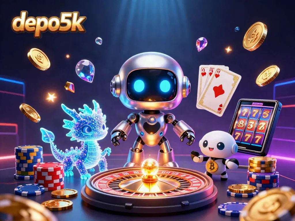 Experience thrilling gaming action with depo5k's vibrant 3D casino illustration featuring futuristic characters.