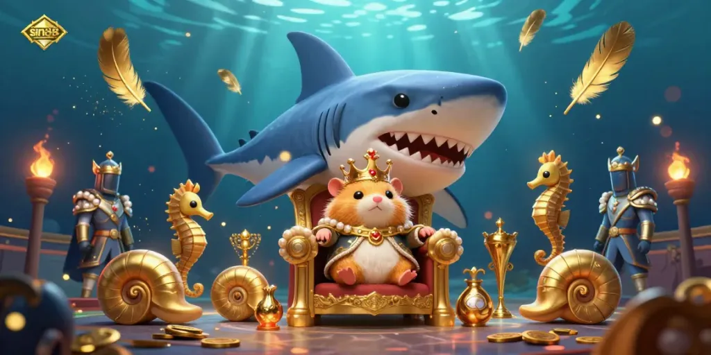 Experience the excitement of sports betting with sin88, featuring a unique golden hamster king throne.