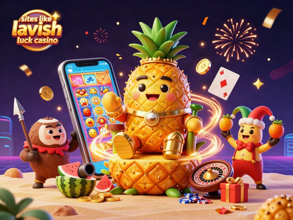 Play exciting games like Lavish Luck Casino with our colorful casino illustration full of action.
