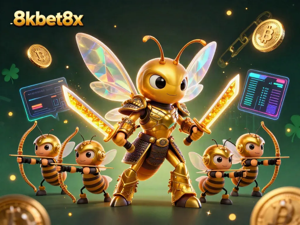 Engage with the vibrant 8xbet8x action featuring a golden hornet in samurai armor amidst dynamic casino elements.