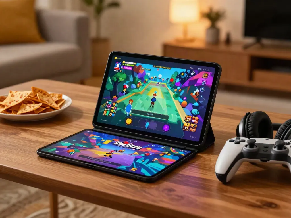 Engaging scene of a mobile device displaying the Yono Arcade app, capturing the fun of gaming at home.