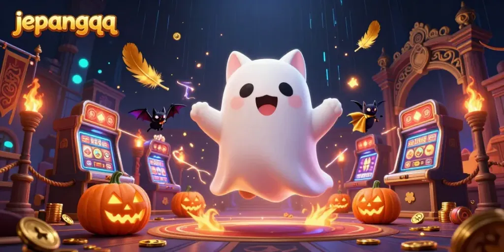 JepangQQ menghadirkan kucing hantu dan kelelawar dengan suasana kasino yang menghantui.
