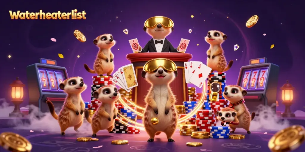 Experience the thrilling casino action with waterheaterlist featuring meerkats managing games, coins, and jackpots.