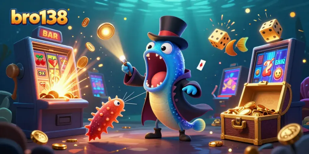 Experience the thrilling world of bro138 with vibrant casino elements and stunning characters.