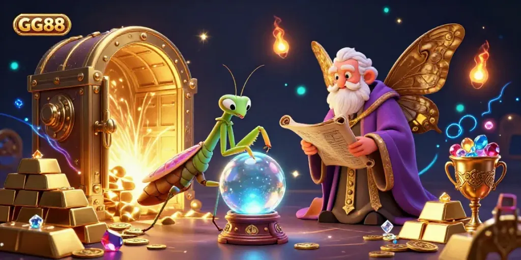 Experience the magic of GG88 in a vibrant casino illustration with treasure elements and mystical characters.
