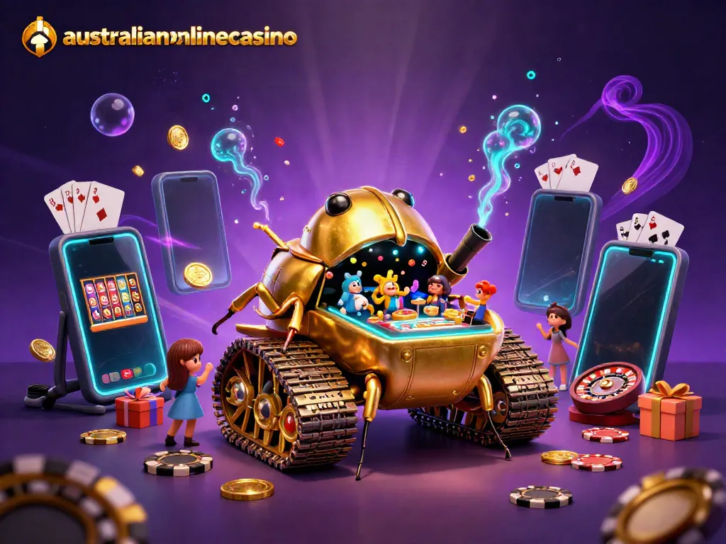 Experience the thrill of Australian online casino gaming with vibrant graphics and unique characters.