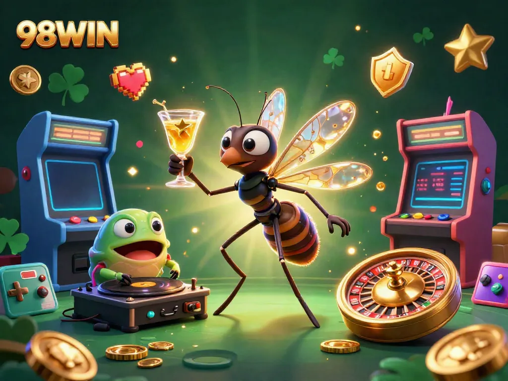 Experience thrilling gaming excitement at 98WIN with a vibrant casino-themed scene.