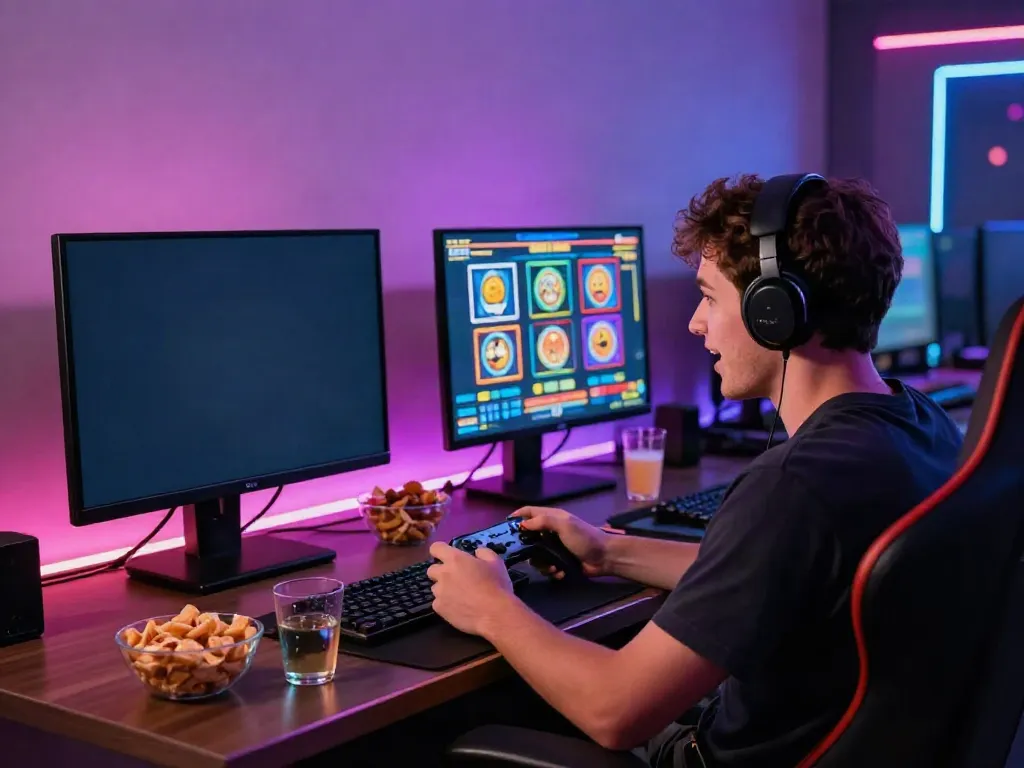 Exciting slot demo gaming scene with vibrant graphics and immersive setup.
