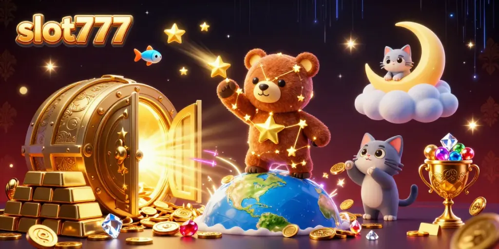 Experience excitement with slot777 as golden treasures burst from vaults, showcasing a vibrant casino fantasy.