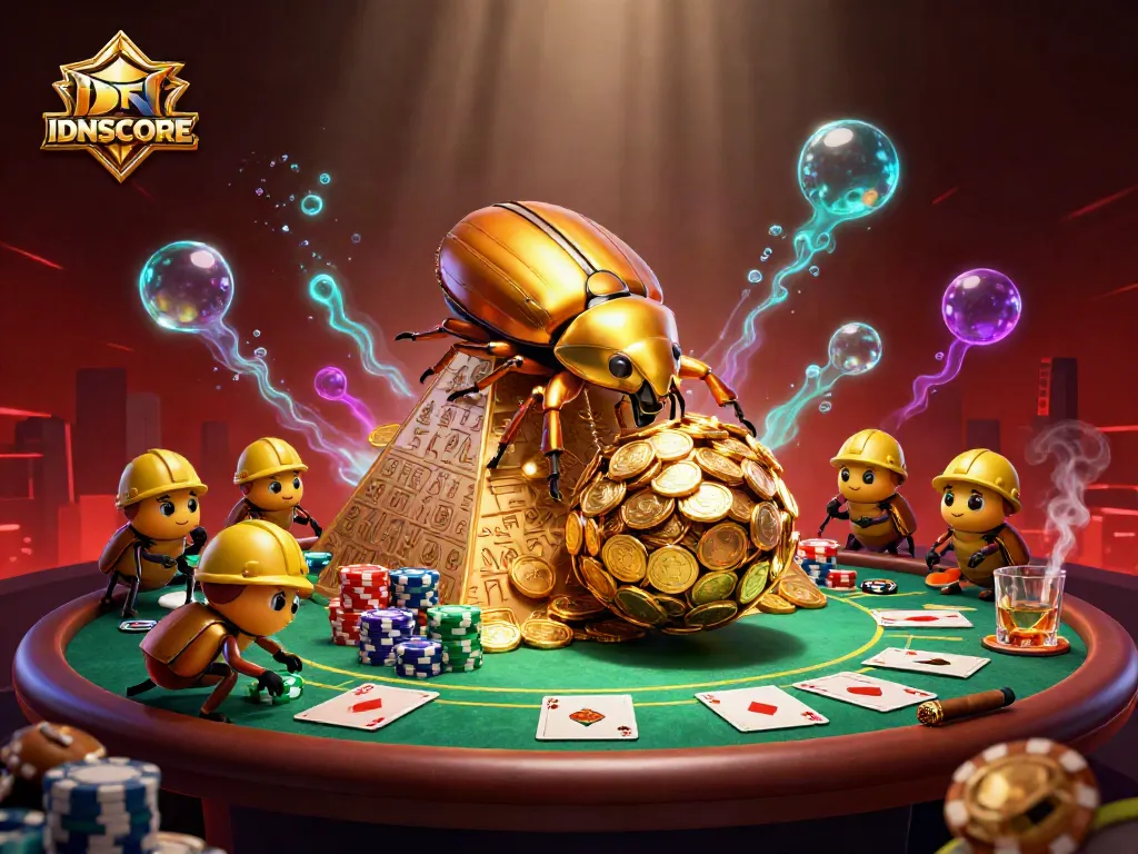 IDNSCORE captures immersive casino moments with golden beetles and rich poker elements.