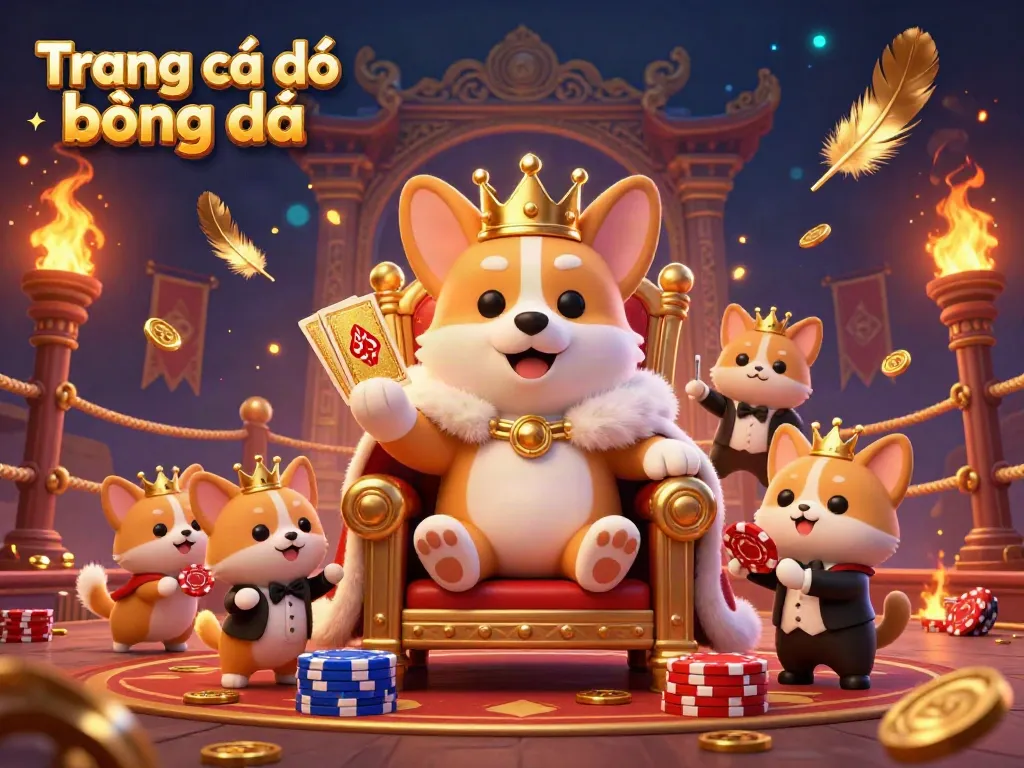 Engage in Trang cá độ bóng đá with a vibrant 3D royal corgi scene featuring dynamic gambling elements.