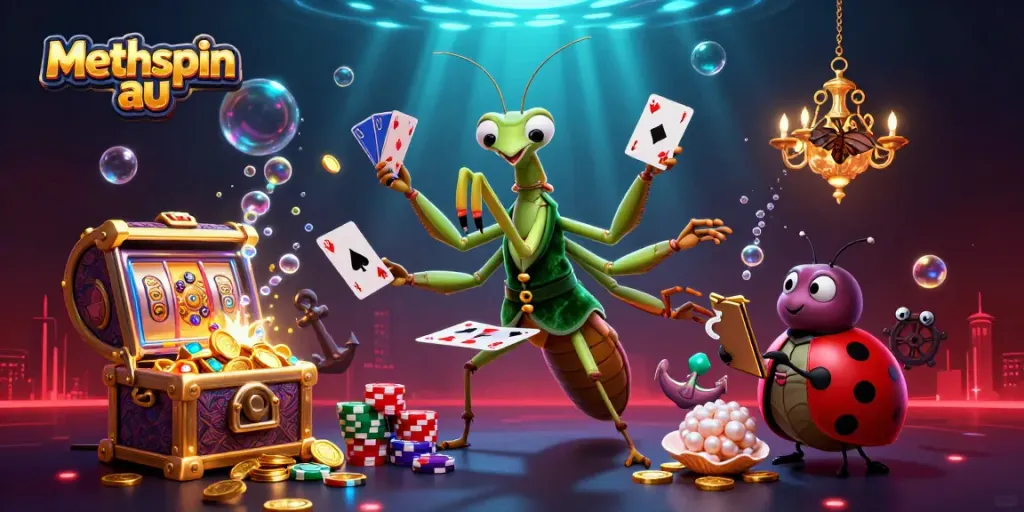 Engage in thrilling gameplay at methspin au with vibrant casino elements including cards and gold coins.