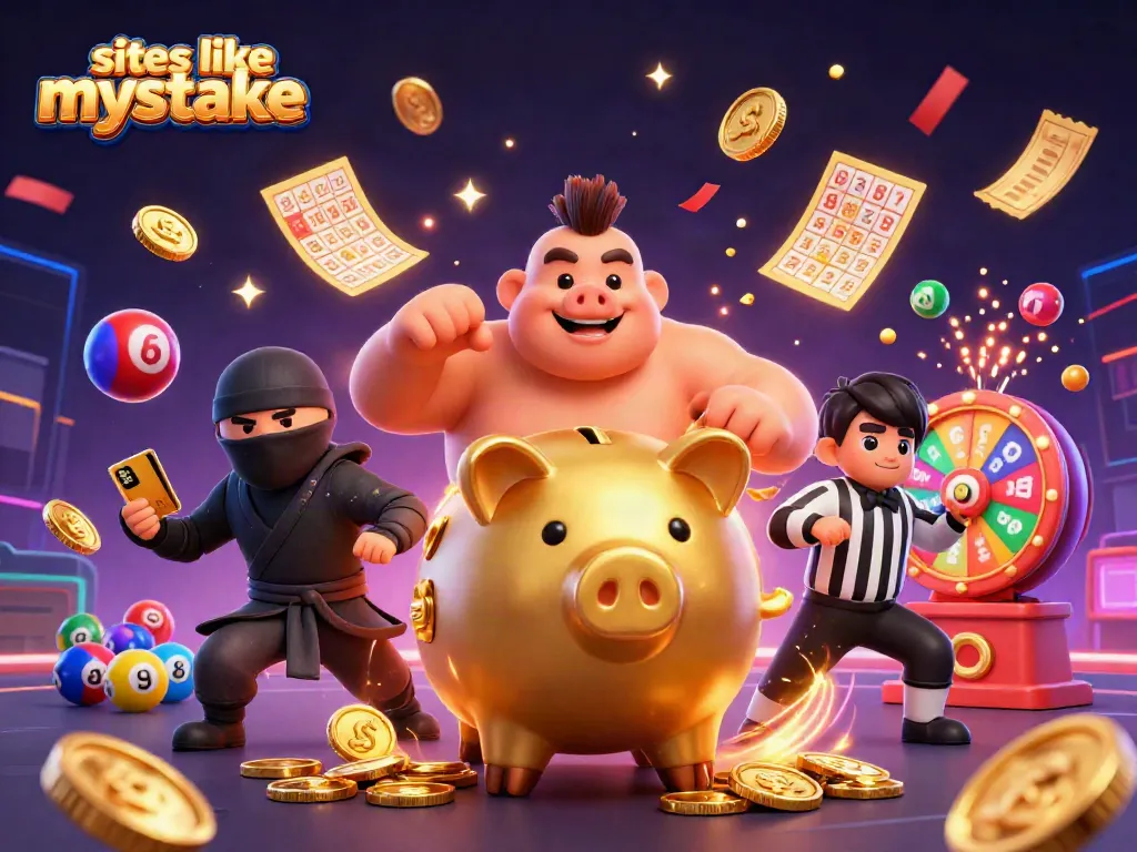 Engage with the excitement of sites like mystake featuring a colorful casino scene of vibrant game elements.