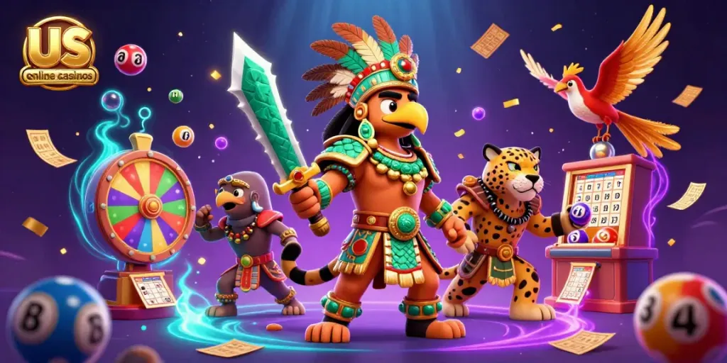 Witness vibrant us online casinos action with Aztec warriors, lottery elements, and golden creatures.