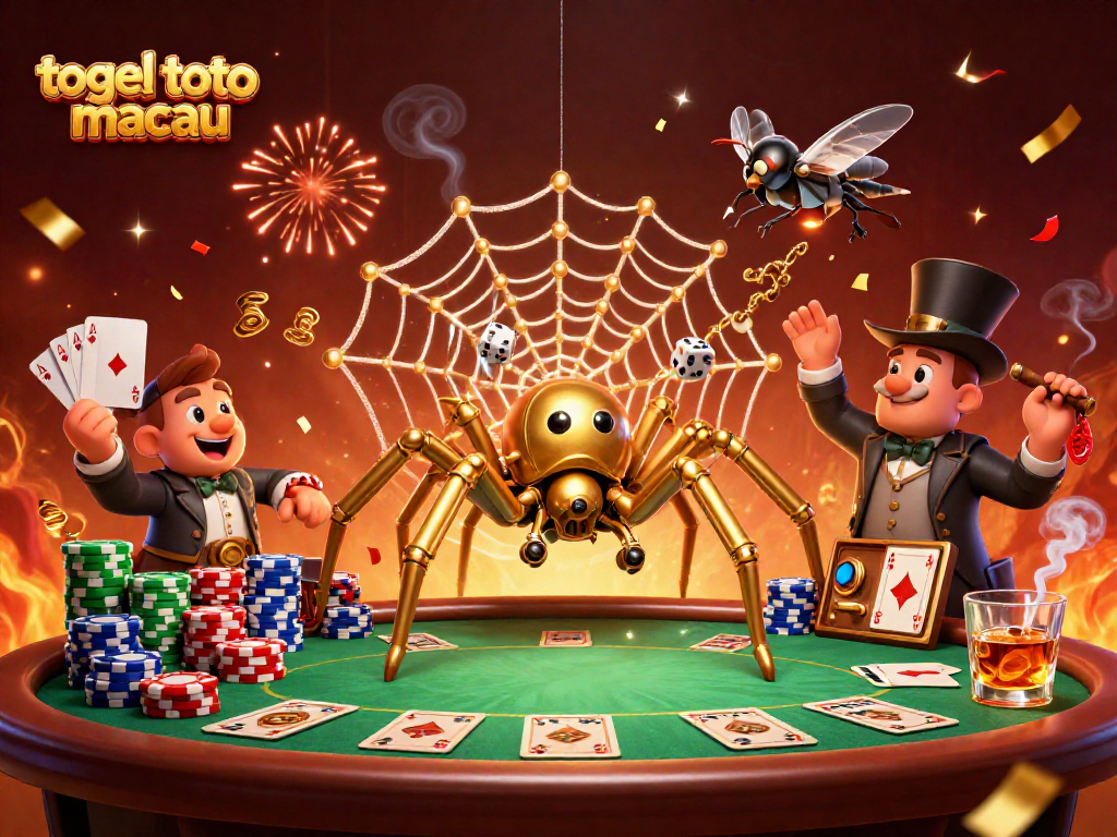 Menangkap dadu sial dalam web emas 3D steampunk di togel toto macau yang penuh kemeriahan.