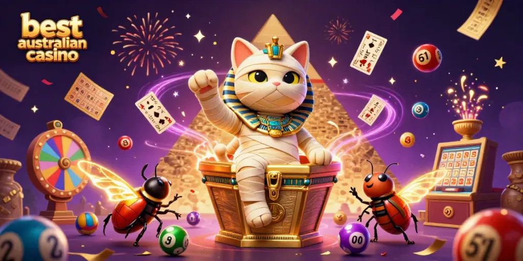 Experience the best Australian casino excitement with a dynamic scene featuring ancient Egyptian elements.