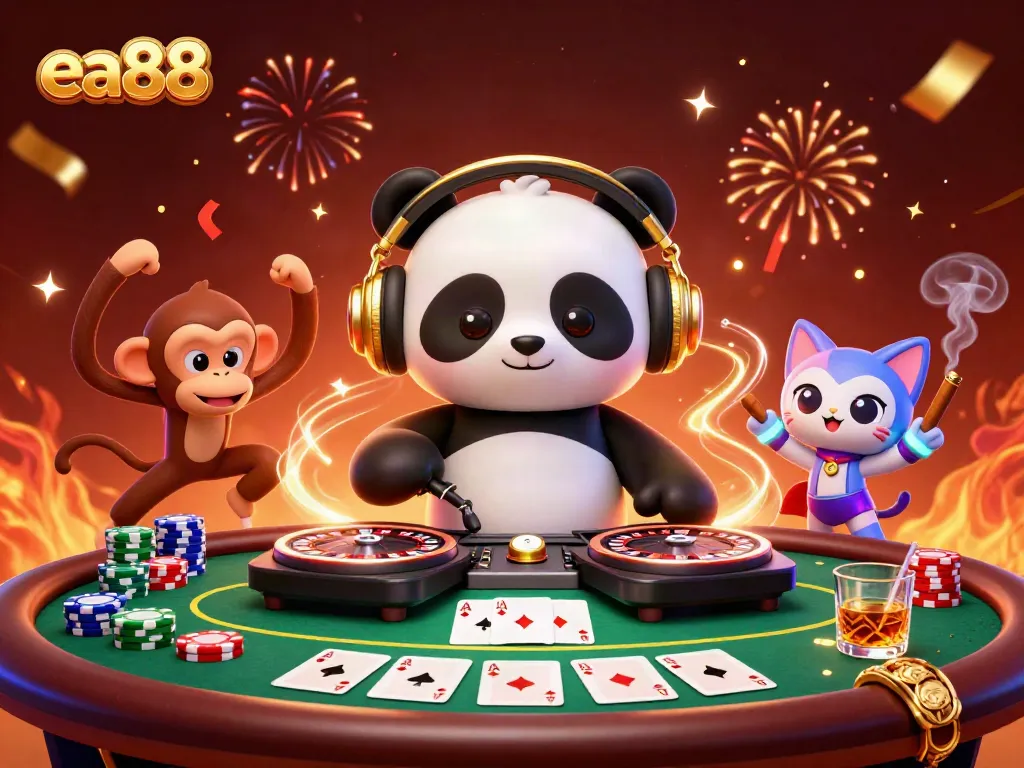 Experience the excitement of ea88 with lively characters in a dynamic casino party scene.