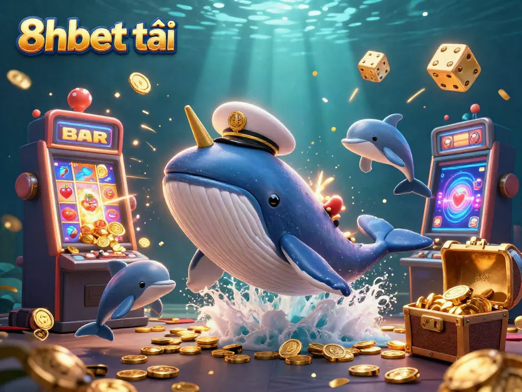 Experience the underwater adventure with 8xbet tải as a gigantic whale and friends celebrate a jackpot in coins