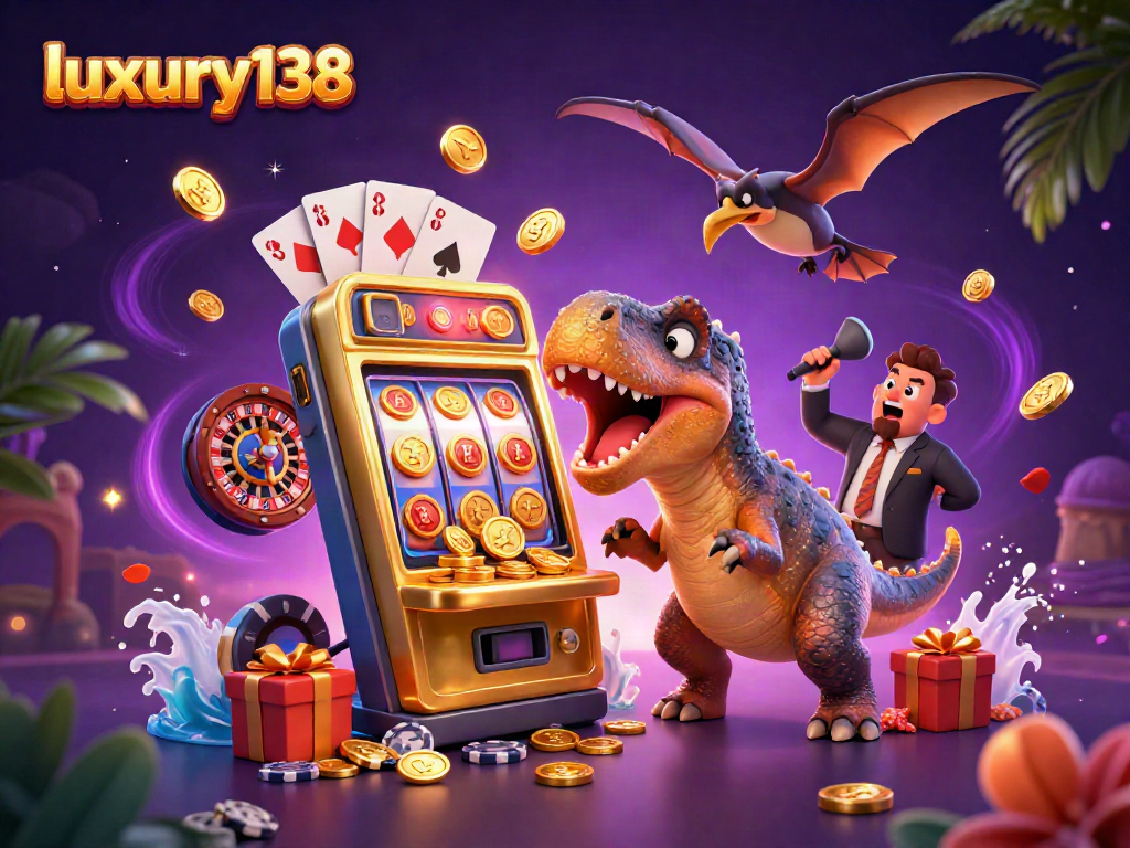 luxury138 langsung mendapatkan jackpot dari mesin slot dalam ilustrasi kasino yang berwarna-warni.