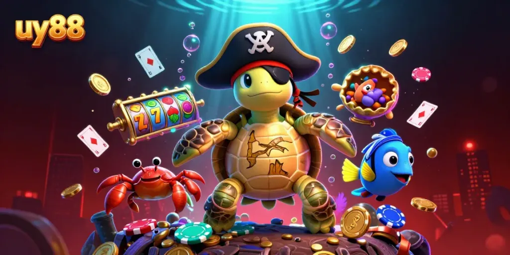 Experience the thrill of gaming with uy88 featuring colorful slot reels and characters in a vibrant casino atmosphere.