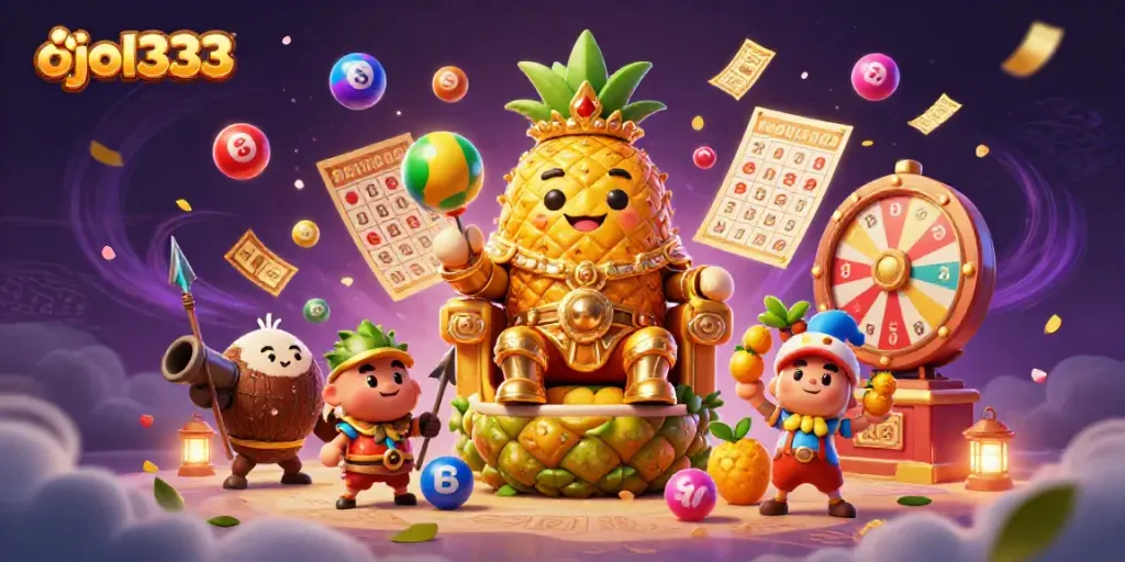 Experience exciting gameplay with ojol333's vibrant casino scene featuring the golden pineapple king.