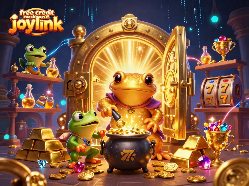 Experience the thrill with free credit no deposit joylink as the giant salamander alchemist transforms metals into gold coins in a captivating casino scene.