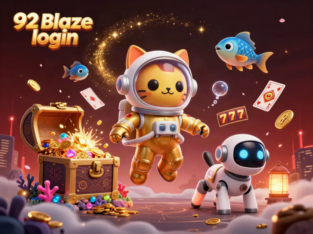 Win big with 92 Blaze login in this vibrant 3D casino illustration featuring a space theme.