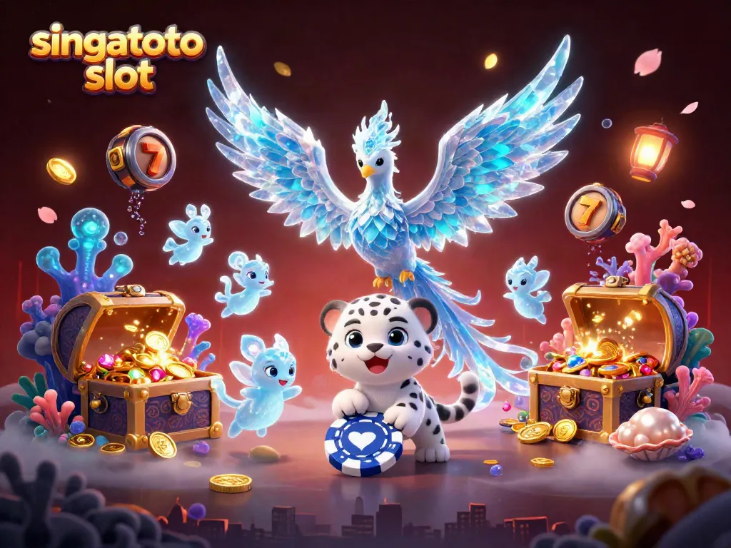 Engage with the singatoto slot experience featuring vibrant visuals of an ice phoenix and playful characters.